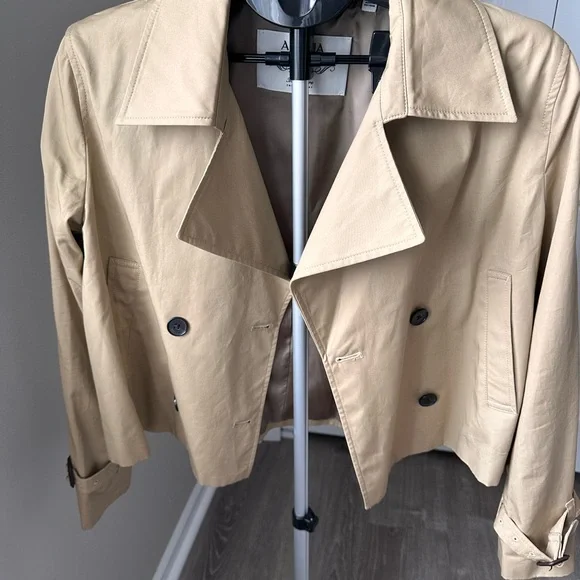 Aritzia Cropped Khaki Double-Breasted Trench Jacket - Picture 2 of 5